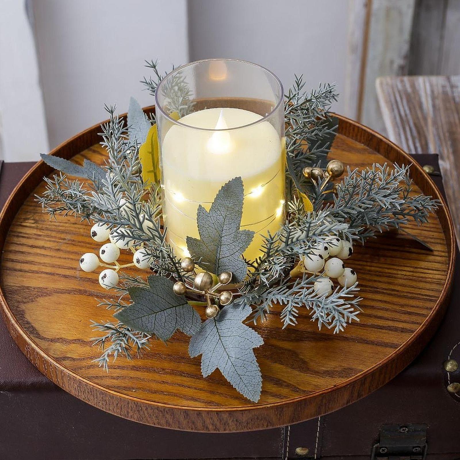 Candle Holder Decor - El Yapımı Yapay Çiçek Mum Çelengi,