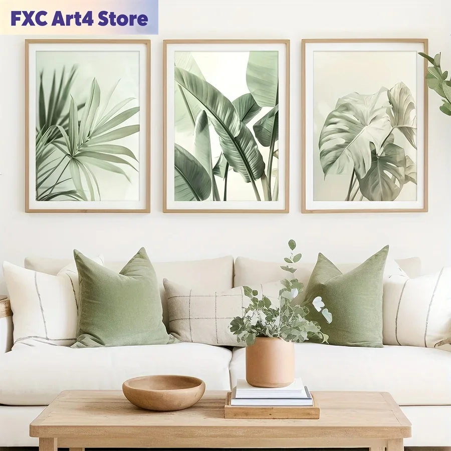 Abstract Canvas Set - Çerçevesiz 2D Düz, 3'lü Tropikal Bitki