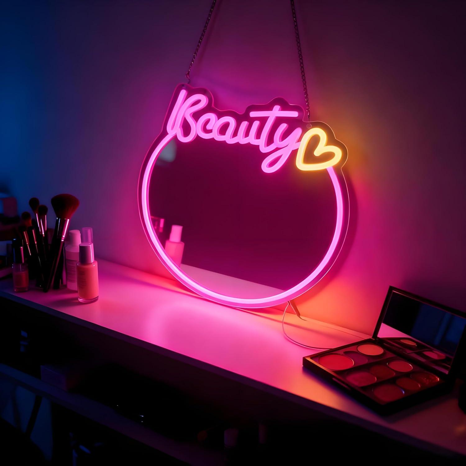 Decorative Mirror - Güzellik Aynası Neon Tabelası, USB ile